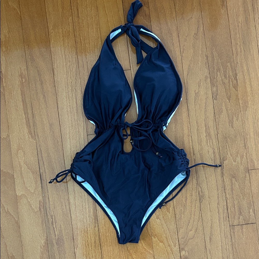 Cupshe Navy Blue Halter One-Piece Swimsuit
